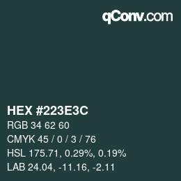 Color code: HEX #223E3C | qconv.com