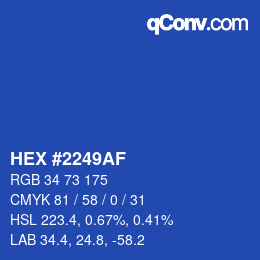颜色代码: HEX #2249AF | qconv.com