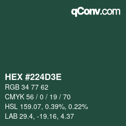 Color code: HEX #224D3E | qconv.com