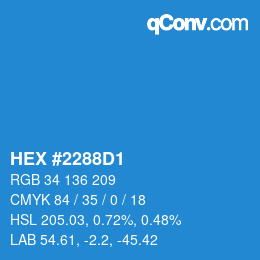 カラーコード: HEX #2288D1 | qconv.com