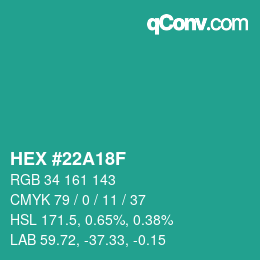 Color code: HEX #22A18F | qconv.com