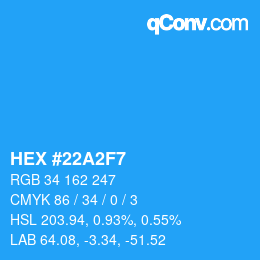 颜色代码: HEX #22A2F7 | qconv.com