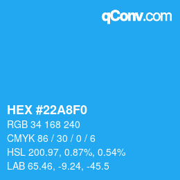 カラーコード: HEX #22A8F0 | qconv.com