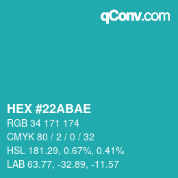 Color code: HEX #22ABAE | qconv.com