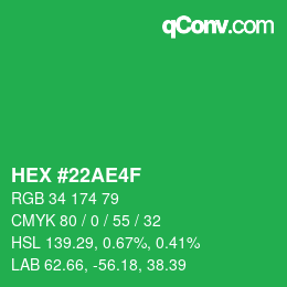 Color code: HEX #22AE4F | qconv.com
