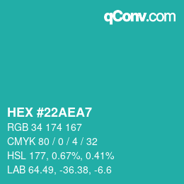 Color code: HEX #22AEA7 | qconv.com