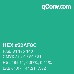 Color code: HEX #22AF8C | qconv.com