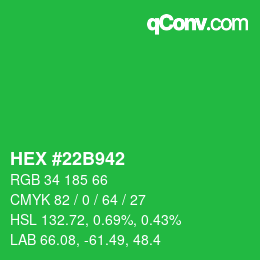 Farbcode: HEX #22B942 | qconv.com