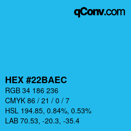 颜色代码: HEX #22BAEC | qconv.com