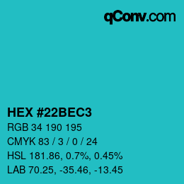 Color code: HEX #22BEC3 | qconv.com
