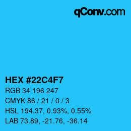 颜色代码: HEX #22C4F7 | qconv.com