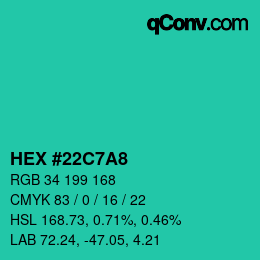 カラーコード: HEX #22C7A8 | qconv.com