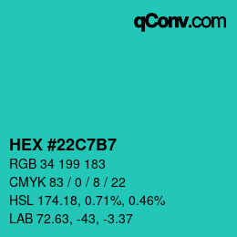 颜色代码: HEX #22C7B7 | qconv.com