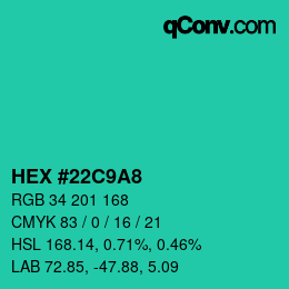 颜色代码: HEX #22C9A8 | qconv.com