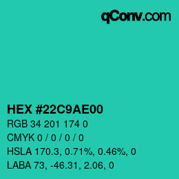 Color code: HEX #22C9AE00 | qconv.com
