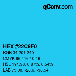 カラーコード: HEX #22C9F0 | qconv.com