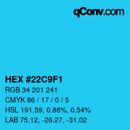 Color code: HEX #22C9F1 | qconv.com