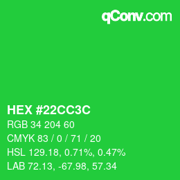 Color code: HEX #22CC3C | qconv.com