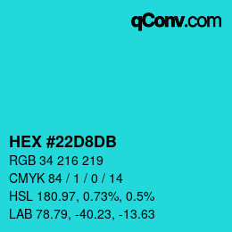カラーコード: HEX #22D8DB | qconv.com