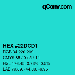 カラーコード: HEX #22DCD1 | qconv.com