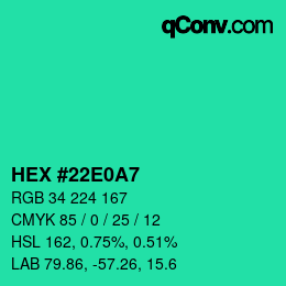 カラーコード: HEX #22E0A7 | qconv.com