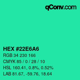 Farbcode: HEX #22E6A6 | qconv.com