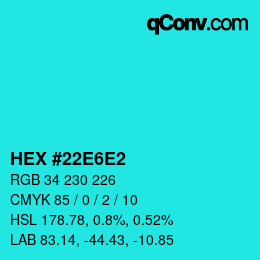 カラーコード: HEX #22E6E2 | qconv.com