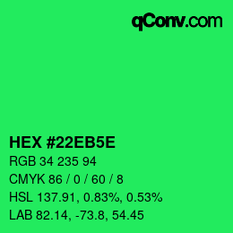 Farbcode: HEX #22EB5E | qconv.com