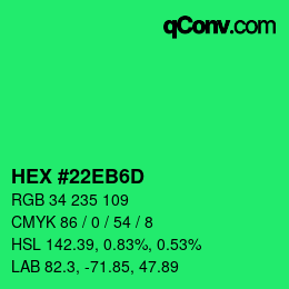 カラーコード: HEX #22EB6D | qconv.com