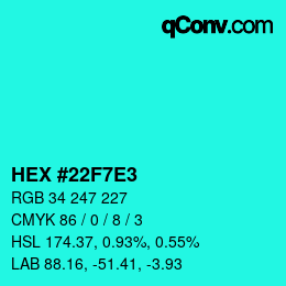 Color code: HEX #22F7E3 | qconv.com