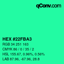 Color code: HEX #22FBA3 | qconv.com