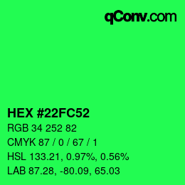 Farbcode: HEX #22FC52 | qconv.com