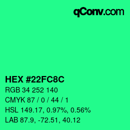Farbcode: HEX #22FC8C | qconv.com