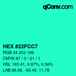 Farbcode: HEX #22FCC7 | qconv.com