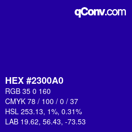 颜色代码: HEX #2300A0 | qconv.com