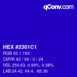 カラーコード: HEX #2301C1 | qconv.com