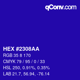 Color code: HEX #2308AA | qconv.com