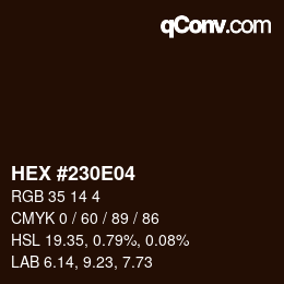 Color code: HEX #230E04 | qconv.com