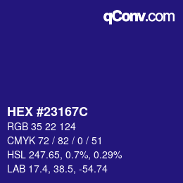 カラーコード: HEX #23167C | qconv.com