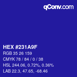 カラーコード: HEX #231A9F | qconv.com