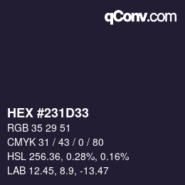 颜色代码: HEX #231D33 | qconv.com