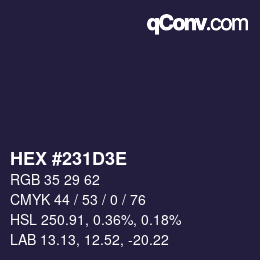 Color code: HEX #231D3E | qconv.com