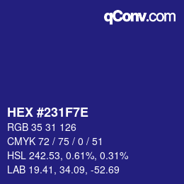 Color code: HEX #231F7E | qconv.com