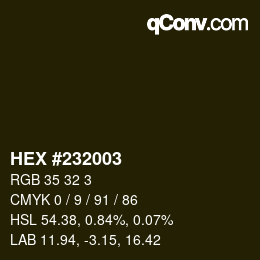 カラーコード: HEX #232003 | qconv.com