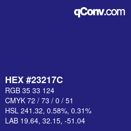 Color code: HEX #23217C | qconv.com