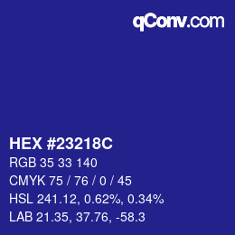 Color code: HEX #23218C | qconv.com