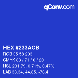 Color code: HEX #233ACB | qconv.com