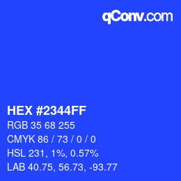 Color code: HEX #2344FF | qconv.com