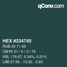 Farbcode: HEX #234745 | qconv.com