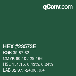 Color code: HEX #23573E | qconv.com